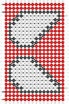 a cross stitch pattern with the letter s in red and black, on a white background