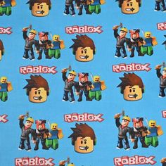 a blue fabric with roblox characters on it and the words roblox