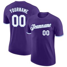 Custom Purple White-Light Blue Performance T-Shirt T Shirt Sale, Purple T Shirts, Suit Up, Baseball Shirts, Logo Color, The Court, Sports Fan, Moisture Wicking Fabric, Tshirt Colors