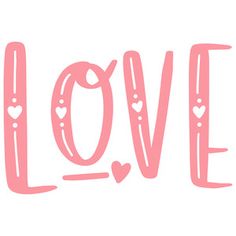 the word love is written in pink ink with hearts on it's sides and an oval