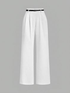 White Casual Office Ladies Suit Pants With Belt, Vintage Style Women Dress Pants Business Casual Women White Casual   Woven Fabric Colorblock,Plain Wide Leg Non-Stretch  Women Clothing, size features are:Bust: ,Length: ,Sleeve Length: Dress Pants Business Casual, Vintage Style Women, Women Dress Pants, Business Casual Women, Pants Business Casual, Pants With Belt, Ladies Suit, Classy Winter Outfits, Office Pants