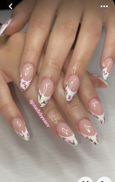 Nails Green Leaves, Green Leaves Nails, Nail Inspiration White, Summer Nails Floral, French Tips Pink, Korean Gel Polish, Bow Nail Designs, Pink Flower Nails, White Tip Nails