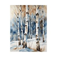 a painting of some trees in the snow