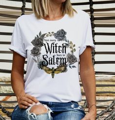 Not all Witches live in Salem. Whether you're a good witch, bad witch or somewhere in between, what a perfect shirt for you or a friend. Super soft Bella and Canvas Unisex t-shirt has just the right amount of stretch. It's comfortable and flattering for both men and women.  * Pre-shrunk fabric Fairy Grunge Cotton Top For Halloween, Witchy Cotton Tops With Letter Print, Witches Coven, Salem Witches, Witch Coven, Bad Witch, Gothic Witch, Tshirt For Women, Salem Witch