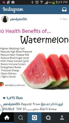 a watermelon advertisement is displayed on the phone screen, and it's caption reads no health benefits of watermelon