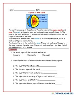 worksheet for the layers of earth