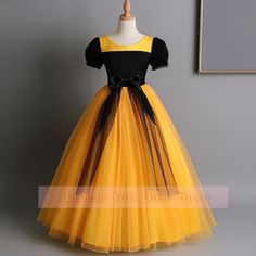 Yellow And Black Tulle Long Sleeve Flower Girl Dresses Brithday Party Princess First Communion Pageant Kids Skirt Custom W8-17.5 on Storenvy Black Princess Dress For Spring, Black Princess Style Spring Dress, Yellow Princess Dress For Dress-up, Black Princess Dress For Dress-up And Spring, Black Princess Dress For Spring Dress-up, Black Princess Dress For Dress-up In Spring, Fitted Yellow Princess Dress For Dress-up, Yellow Fitted Princess Dress For Dress-up, Fitted Yellow Princess Dress For Party