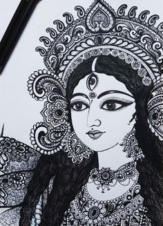 Ma durga..bengali durga puja..black pen work Durga Goddess Drawing Easy, Goddess Durga Sketch Easy, Durga Puja Special Drawing, Ma Durga Painting Easy, Durga Maa Drawing Sketch, Durga Puja Drawing Easy, Durga Painting Easy, Ma Durga Drawing Easy, Goddess Durga Sketch