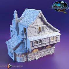 a model of a house made out of legos on a purple background with the words,