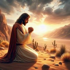 jesus praying in the desert at sunset