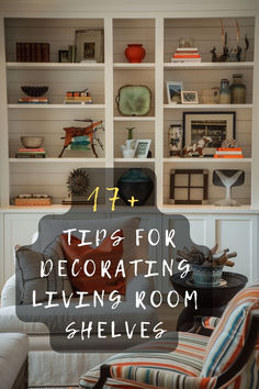 a living room filled with furniture and bookshelves on top of eachother