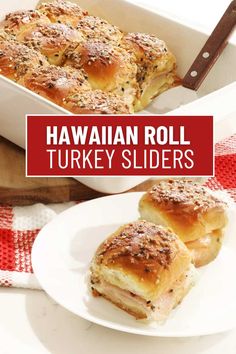 hawaiian roll turkey sliders on a white plate