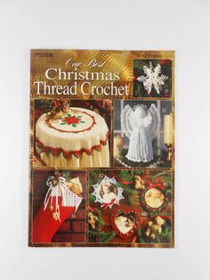 the book cover for crochet christmas threadd crochet, with pictures of cakes and decorations