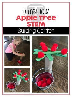 Apple Tree STEM | Apple Preschool Unit | Great fine motor activity while trying to figure out how to balance apples up on top! Apple Preschool Activities, Apple Literacy Activities, Apple Tree Activity, Apple Literacy, Preschool Apple Activities, Preschool Apple Theme, September Preschool, Stem Building, Apple Lessons