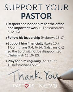 a thank note written on the ground with a pen in front of it that says, support your pastor