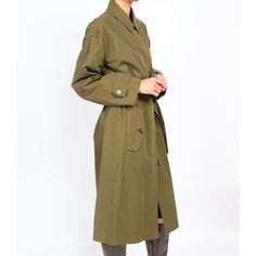 Fabulous Lutz Huelle Olive Green Trench Coat With Checkered Lining. Current Season. Worn Just A Few Times, Great Condition. Sz 38 French (Us 6) Khaki Outerwear With Hidden Button For Work, Fall Outerwear With Belted Cuffs For Daywear, Spring Olive Single-breasted Outerwear, Olive Long Sleeve Outerwear For Work, Fitted Olive Outerwear For Work, Olive Lapel Collar Outerwear For Work, Classic Olive Outerwear For Spring, Olive Green Trench Coat, Lutz Huelle