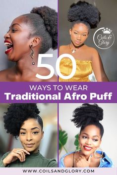 50 Ways To Elevate Traditional Afro Puff Hairstyles – Coils and Glory Afro Puff Hairstyles Black Women, Natural Puff Hairstyles, Styles On Short Hair, Puff Hairstyles Black Women, Afro Ponytail Hairstyles, Afro Hairstyles 4c Hair, Puff Styles