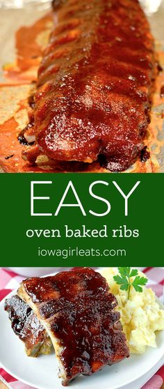 an easy oven baked ribs recipe on a plate