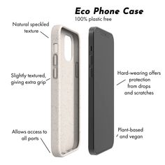 an iphone case is shown with information about the features and features on it, including text