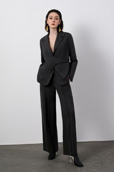 Ariella Straight Notch Lapel Polyester Blazer | MEAN BLVD Mean Blvd, Formal Attire, Business Fashion, How To Take Photos, Black Stripes, Online Fashion, Simple Designs, Latest Fashion Trends, Designer Dresses