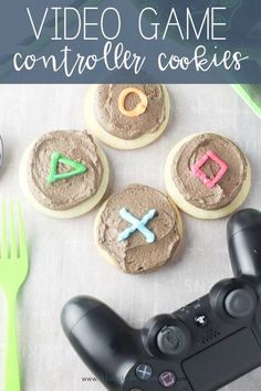 video game controller cookies with chocolate frosting on top