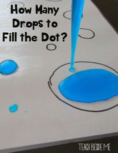 a close up of a cake with blue icing on it and the words how many drops to fill the dot?