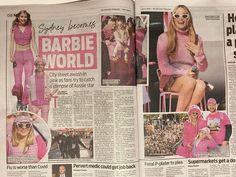 an article in the paper features photos of women dressed as barbies and pink outfits