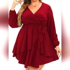 Wine Red, Flattering Plussize Wrap Swing Mini Dress. Nwt Pink Sheath Dress, Hot Topic Dresses, Mini Dress Hot, High Neck Mini Dress, Pink Dress Women, Green Mini Dress, Dress Shirt Sleeves, Mini Dresses For Women, Ruffle Mini Dress