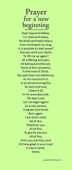 a poem written in black on a green background with the words prayer for a new beginning