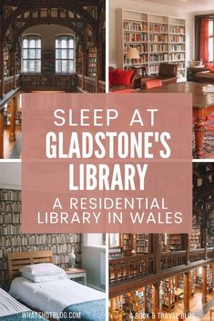 there are many bookshelves in this library with the words sleep at gladstones's library