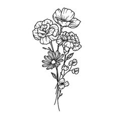 a line drawing of flowers on a white background