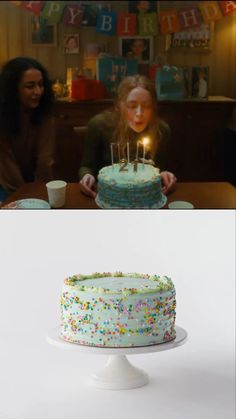 two photos one with a birthday cake and the other with candles