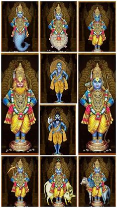 many different images of the god in various poses