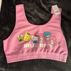 Nwt Hello Kitty Crop Top! Get Ready For The Upcoming Summer With Hk And All Her Friends! So Cute Under A Pair Of Cutoff Overalls Or Even As A Bikini Top! Kawaii Pjs, Hello Kitty Crop Top, Sanrio Products, Kuromi Clothes, Baby Pink Crop Top, Sanrio Clothes, Daisy Crop Top, Hello Kitty Baby, Hello Kitty Dress