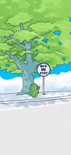 a drawing of a tree with a sign next to it