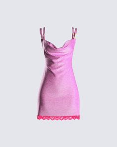 You don't have to do much when you look good 😍 Walk into a room, and immediately capture everyone's attention in this pink cowl neck mini dress, with lace trim and gold strap detailing 💅🏼 Y2k Outfits Aesthetic, Cowl Neck Mini Dress, Outfits Night Out, Barbie Pink Dress, Outfits Nyc, Outfits New York, Black Lace Mini Dress, Spring T Shirts, Dress Gloves