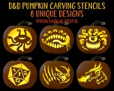 pumpkin carving stencils for halloween with dragon, demon and devil faces on them