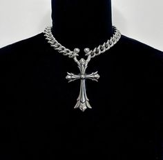 "HIGH QUALITY STAINLESS STEEL GOTHIC CROSS WITH A HORSESHOE BARBELL PIERCING CLOSURE * Stainless Steel Chain & Charm * Includes a 3\" extension for adjustability * Handmade in Los Angeles" Oversized Cross Necklace, Highly Favored, Barbell Piercing, Ring Piercing, Gothic Cross, Gothic Crosses, Spike Necklace, Dope Jewelry, Cross Earrings