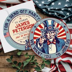 Vintage Uncle Sam Military Going Away Party Circle Invitation Circle Invitation, Basic Training Graduation, Air Force Basic Training, Farewell Party Invitations, Military Party, Welcome Home Parties, Farewell Party, Farewell Parties, Air Force Mom