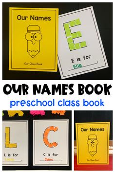 this is an image of our name's book preschool class book with pictures and words