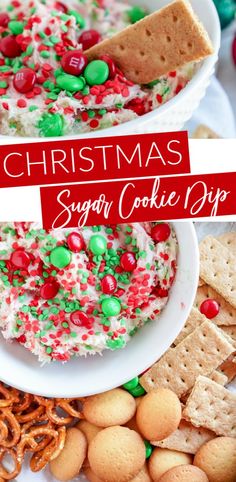 christmas sugar cookie dip with pretzels and crackers