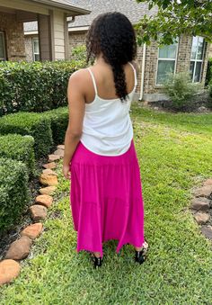 This item is in stock and ready to be shipped. Furthermore, it can also be picked up locally in Magnolia, TX. If you spend more than $99, the shipping costs will be covered by me! Introducing an ideal addition to your wardrobe, this skirt embodies perfection. Crafted from a stunning pink fabric featuring layered ruffles with raw hemming, it exudes elegance. The drawstring elastic waist enhances its versatility, allowing you to wear it effortlessly in any setting. Whether you prefer a formal or c Ruffle Maxi Skirt, Pink Fabric, Ruffles, Magnolia, Elastic Waist, Maxi Skirt, Casual Looks, How To Wear