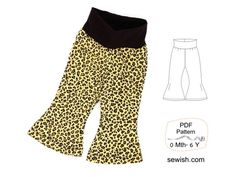 the sewing pattern is shown, and it shows how to sew an animal print pants