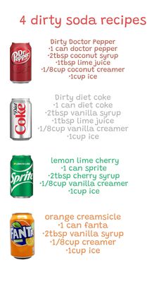 four different types of sodas are shown in this graphic above the instructions for how to make