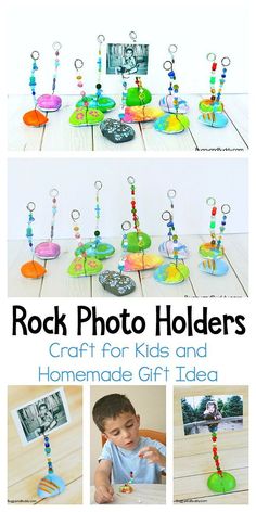 Rock Photo Holder, Photo Holder Craft, Homemade Gift Idea, Rock Photo, Cool Art Projects, Photo Holder, Craft Club