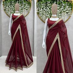 Net Saree Designs, Maroon Saree, Designer Anarkali Dresses, Designer Anarkali, Ethnic Sarees, Net Saree, The Choice, Anarkali Dress, Georgette Sarees