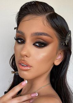 Glam Look Makeup Ideas, Day To Night Makeup Looks, Night Makeup Looks Brown Eyes, Evening Makeup Looks Night, Black And Brown Makeup, Club Makeup Night, Night Out Makeup Looks, Makeup Looks Ideas, Night Out Makeup