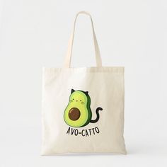 Avocatto Cute Avocado Cat Pun Tote Bag Color: Natural. Gender: unisex. Age Group: adult. Eco-friendly Rectangular Bag With Cat Design, Eco-friendly Cat Design Tote Bag, Eco-friendly Tote Bag With Cat Design, Eco-friendly Cat Design Bags For Gifts, Eco-friendly Cat Design Bags As Gift, Eco-friendly Bags With Cat Design For Gift, Eco Bag Design, Diy Tote Bag Design, Cat Pun