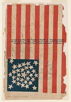 an old american flag with some writing on the bottom and one in red, white and blue