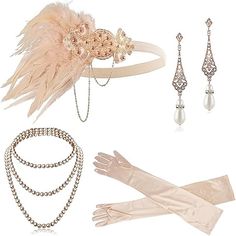 Season:All Seasons; What's in the box:Gloves,Headband,Necklace,Earrings; Types:Outfits; Holiday:Halloween; Style:1920s,The Great Gatsby; Occasion:Halloween; Material:Feather; Listing Date:09/12/2023 1920s Party Outfit, Great Gatsby Accessories, Il Grande Gatsby, Gatsby Accessories, 1920s Accessories, Flapper Accessories, Flapper Headpiece, Vintage Pearl Necklace, 1920s Headpiece